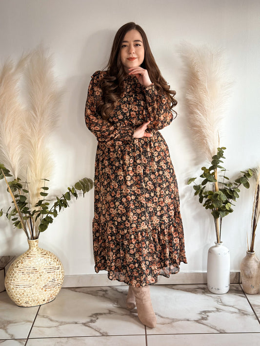 Winter Flower Dress in Brown