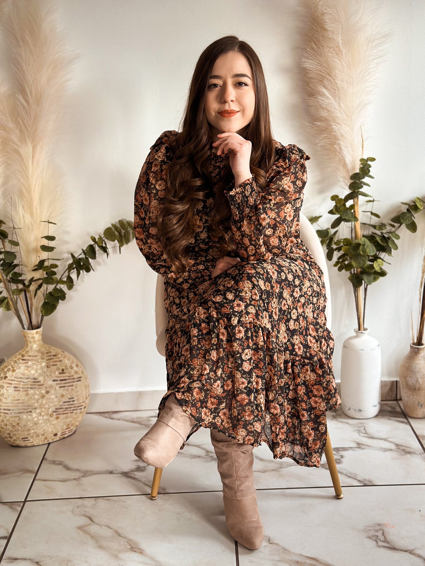 Winter Flower Dress in Brown