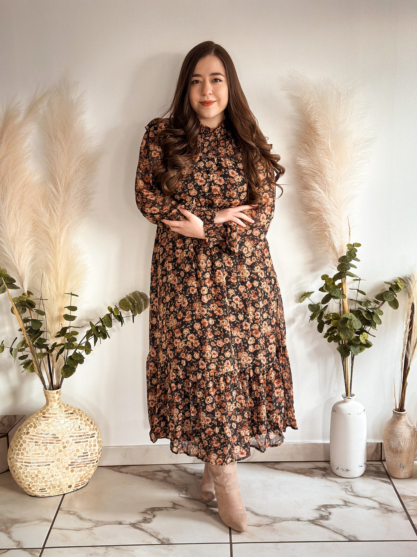 Winter Flower Dress in Brown