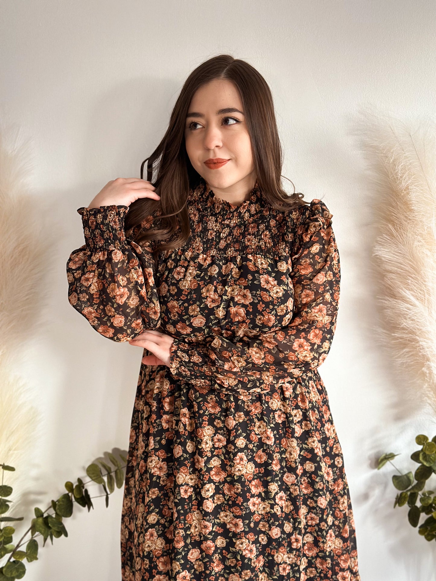 Winter Flower Dress in Brown